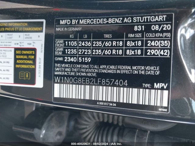 W1N0G8EB2LF857404 Mercedes-Benz Glc 300 4matic