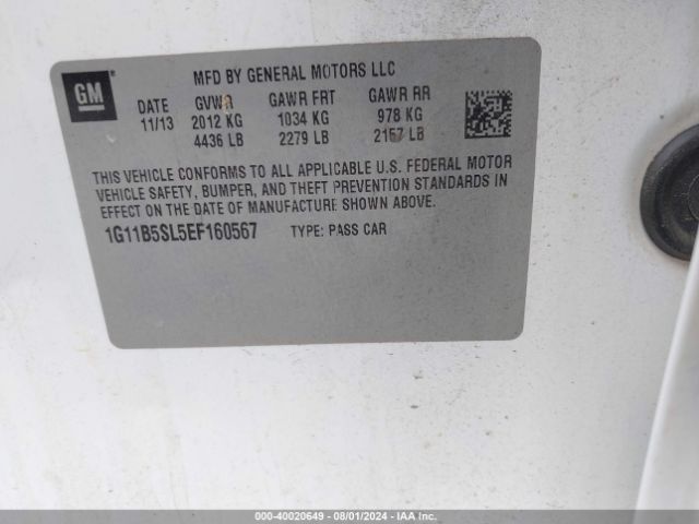 1G11B5SL5EF160567 Chevrolet Malibu 1ls