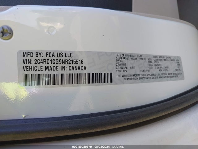 2C4RC1CG9NR215516 Chrysler Voyager Lx