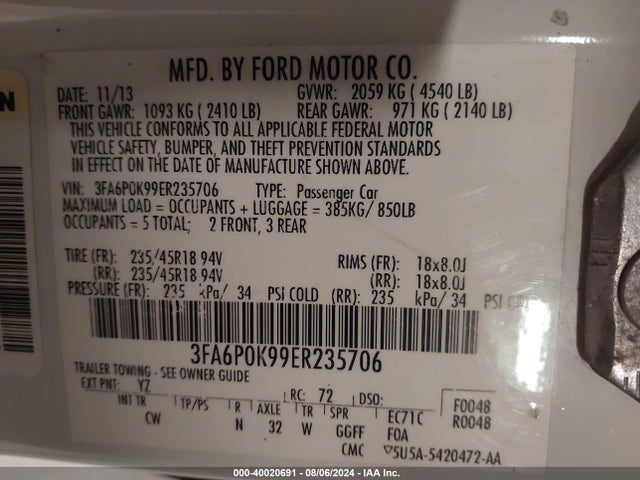Ford Fusion Titanium 2014 3FA6P0K99ER235706 Image 9