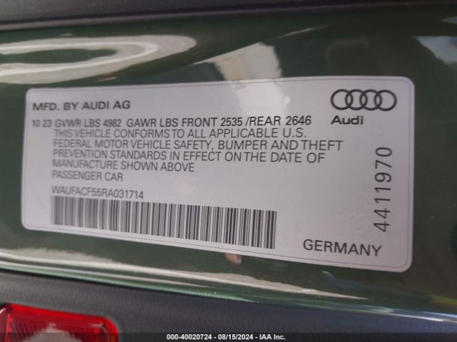 WAUFACF55RA031714 Audi A5 Sportback Premium Plus 45 Tfsi Quattro S Tronic