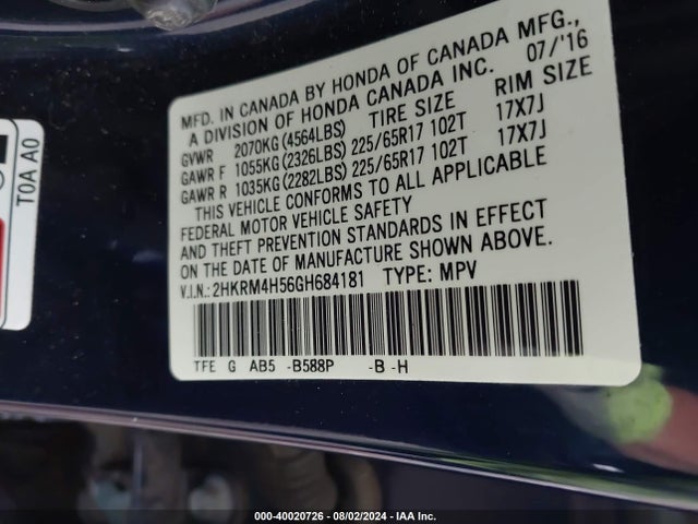 Honda CR-V EX 2016 2HKRM4H56GH684181 Image 9