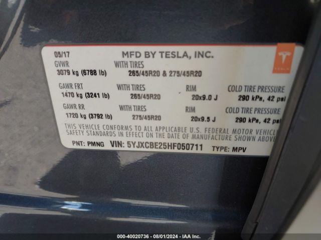 5YJXCBE25HF050711 Tesla Model X 100d/75d/90d
