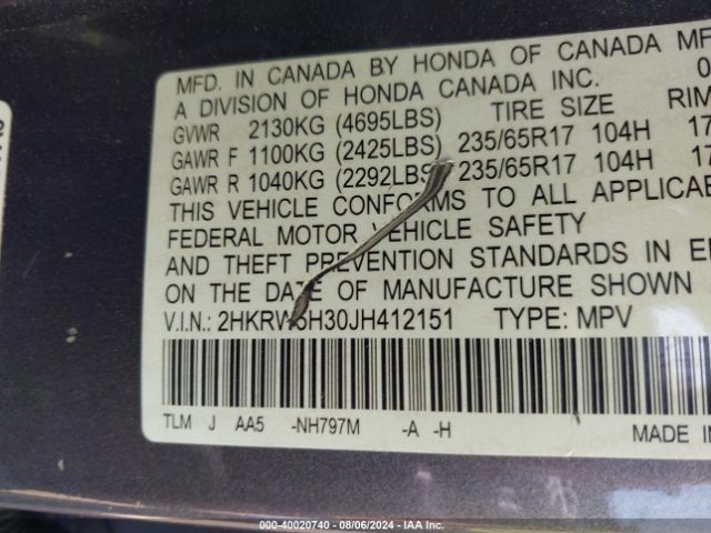 2HKRW5H30JH412151 Honda CR-V LX