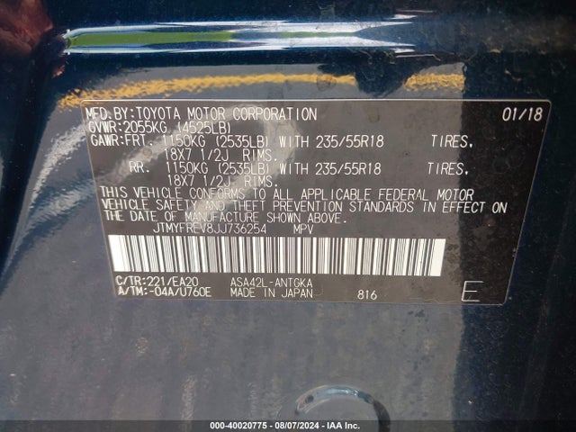 Toyota Rav4 Limited 2018 JTMYFREV8JJ736254 Image 9