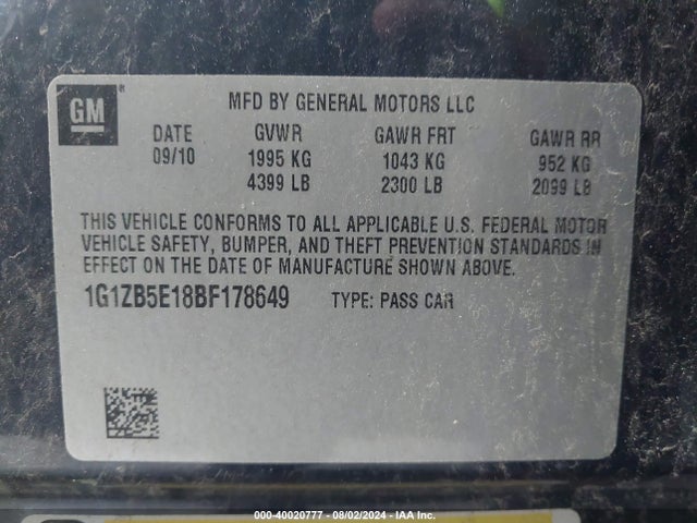 Auction sale of the 2011 Chevrolet Malibu Ls, vin: 1G1ZB5E18BF178649, lot number: 40020777