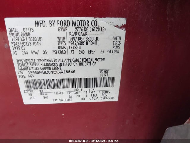 Ford EXPLORER XLT 2014 1FM5K8D81EGA25546 Image 9