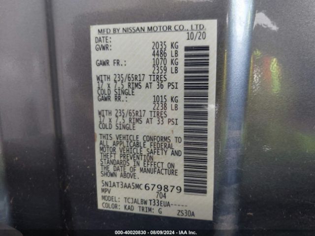 5N1AT3AA5MC679879 Nissan Rogue S Fwd