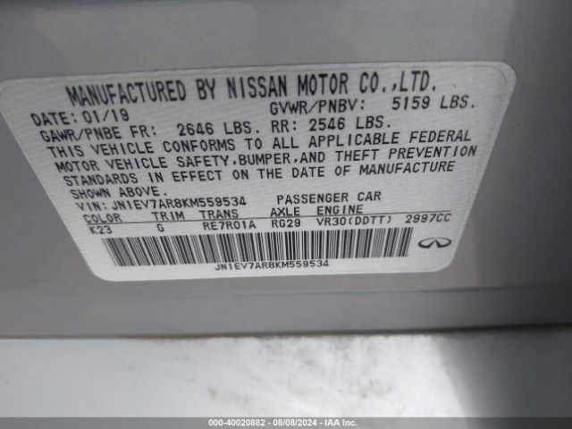 JN1EV7AR8KM559534 Infiniti Q50 3.0t Luxe