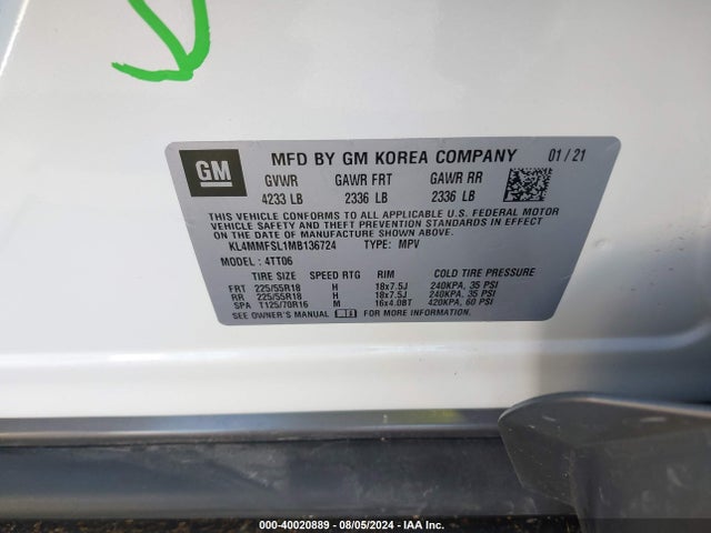 KL4MMFSL1MB136724 Buick Encore Gx Fwd Essence