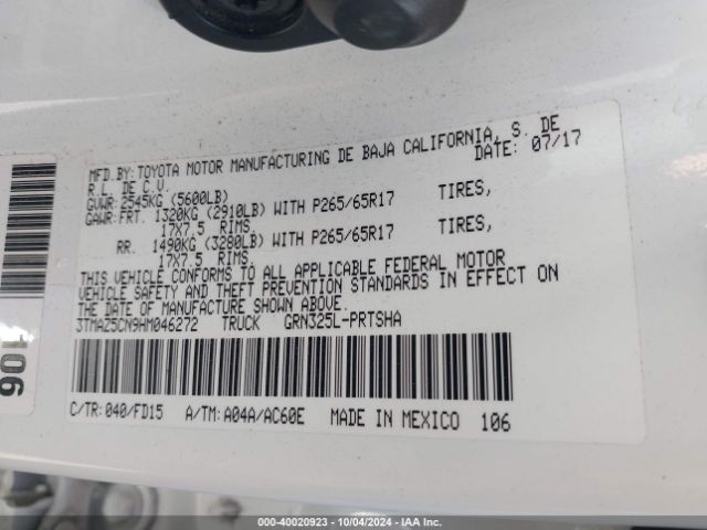 3TMAZ5CN9HM046272 Toyota Tacoma Trd Sport