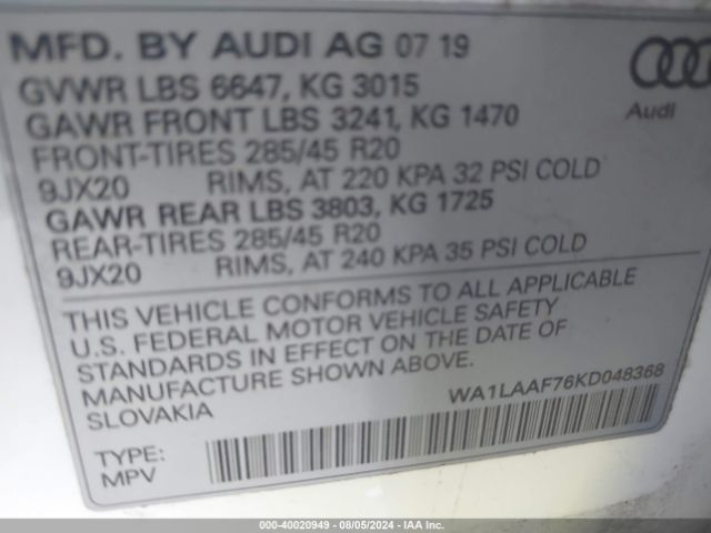 2019 AUDI Q7 WA1LAAF76KD048368 Photo 8