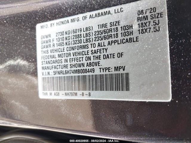 Honda Odyssey Ex-l 2021 5FNRL6H74MB008449 Image 9