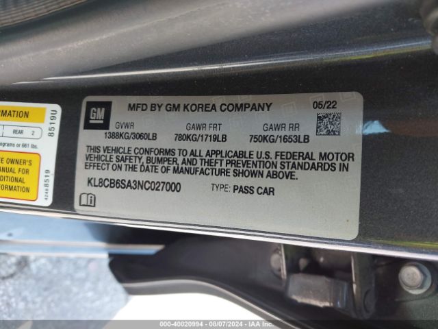 KL8CB6SA3NC027000 Chevrolet Spark Fwd Ls Automatic
