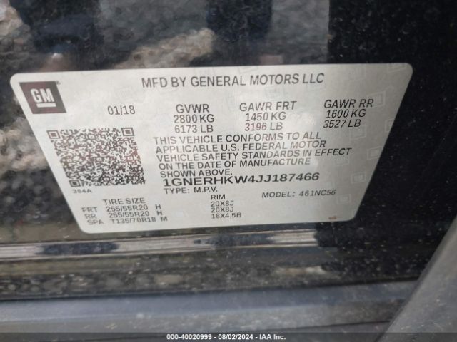 1GNERHKW4JJ187466 Chevrolet Traverse 3lt