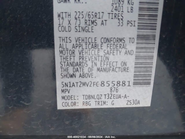Nissan ROGUE SV 2015 5N1AT2MV2FC855881 Image 9