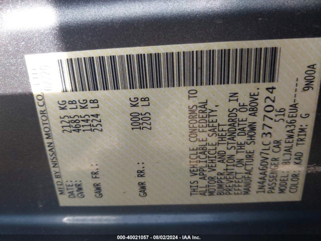 Nissan Maxima Sl Xtronic Cvt 2020 1N4AA6DV7LC377024 Image 9
