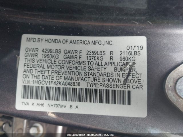 1HGCV1F42KA048838 Honda ACCORD EX
