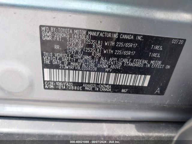 2T3W1RFV9LC059208 Toyota Rav4 Xle