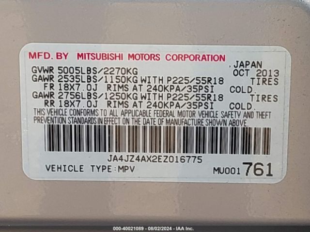 JA4JZ4AX2EZ016775 Mitsubishi OUTLANDER GT