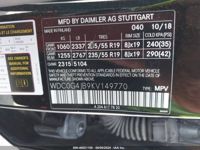 WDC0G4JB9KV149770 Mercedes-Benz GLC 300