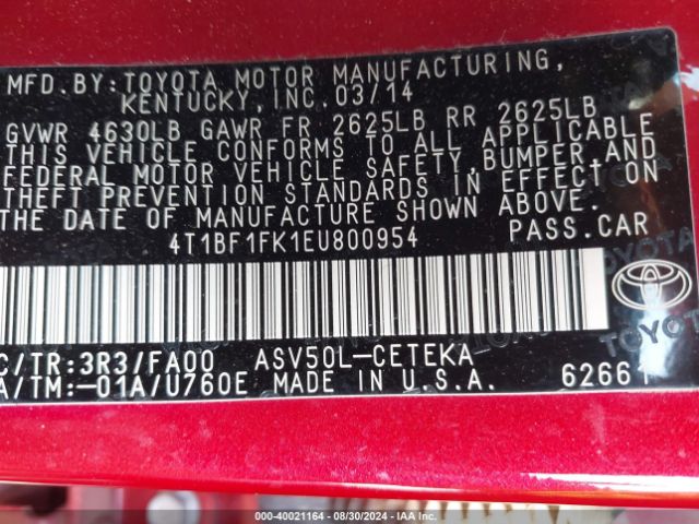 4T1BF1FK1EU800954 Toyota CAMRY L