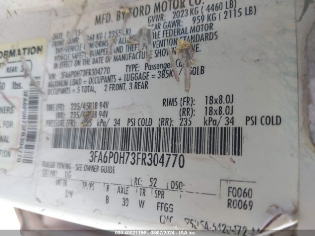 3FA6P0H73FR304770 Ford FUSION SE