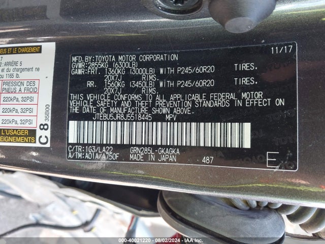 JTEBU5JR8J5518445 Toyota 4runner Limited