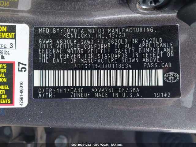 Toyota CAMRY SE 2024 4T1G11BK3RU118934 Image 9