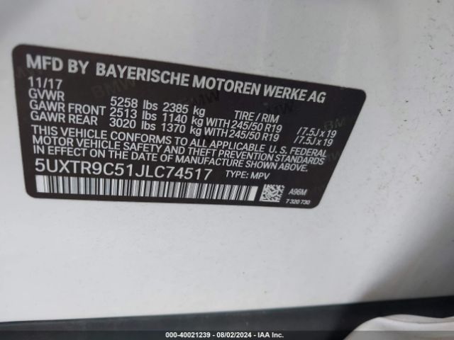5UXTR9C51JLC74517 BMW X3 Xdrive30i