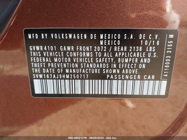 Volkswagen Jetta 1.4t S 2017 3VW167AJ9HM250717 Image 9