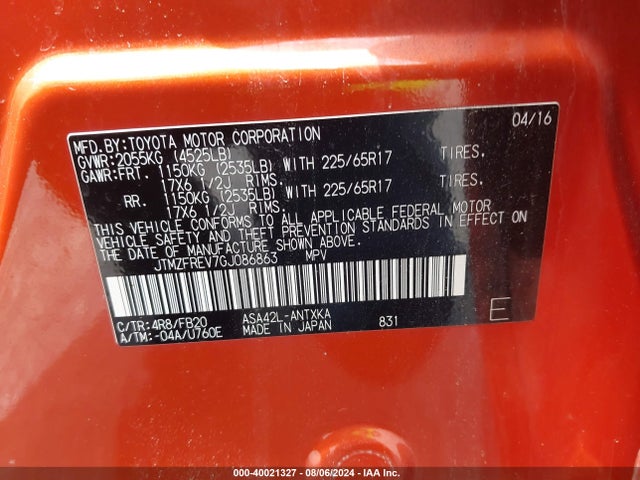 Toyota RAV4 LE 2016 JTMZFREV7GJ086863 Image 9