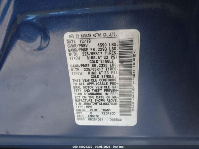 JN8AT2MT4LW037036 Nissan Rogue S Fwd