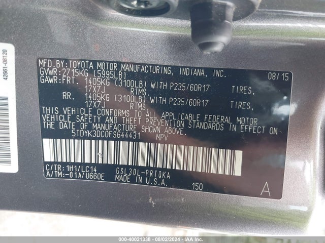 Toyota Sienna Xle 8 Passenger 2015 5TDYK3DC0FS644431 Image 9