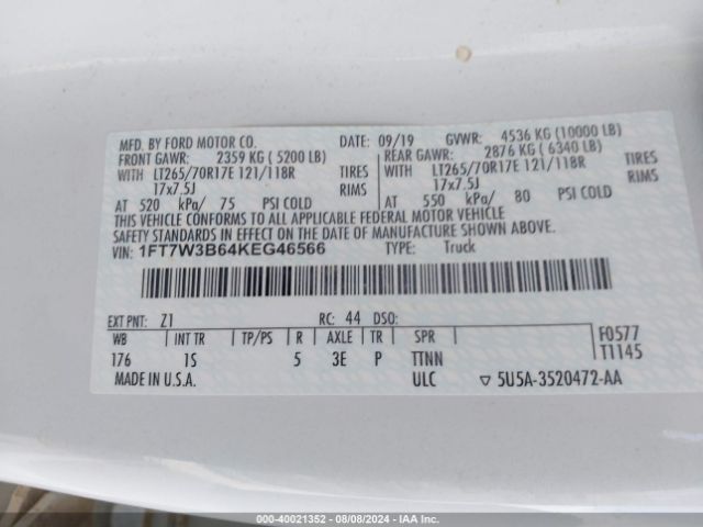 1FT7W3B64KEG46566 Ford F-350 Xl