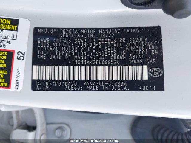 Toyota CAMRY SE 2023 4T1G11AK3PU099526 Image 9