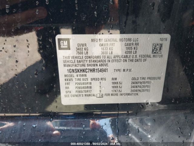 1GNSKHKC7HR154941 Chevrolet Suburban Lt