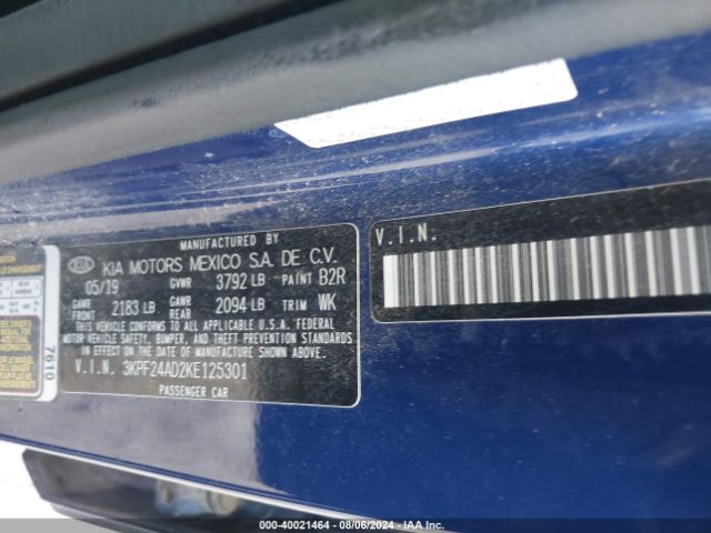 3KPF24AD2KE125301 KIA Forte Lxs
