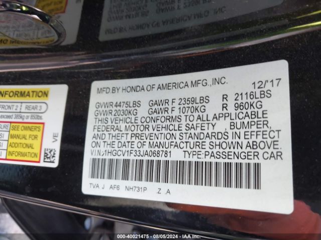 1HGCV1F33JA068781 Honda Accord Sport