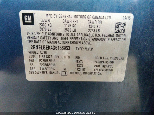 Chevrolet Equinox Ltz 2016 2GNFLGEK4G6136953 Image 9