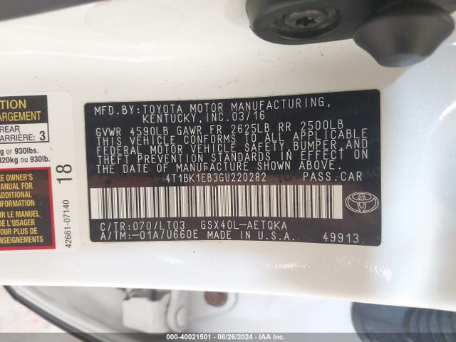 Toyota Avalon Touring 2016 4T1BK1EB3GU220282 Image 9