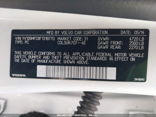 YV126MFC8F1318770 Volvo S60 T5 Premier Plus