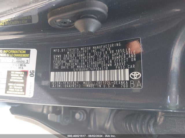 Toyota COROLLA LE 2019 5YFBURHE7KP904518 Image 9