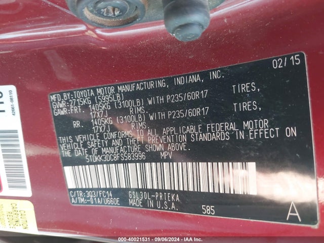Toyota Sienna Le 8 Passenger 2015 5TDKK3DC8FS583996 Image 9