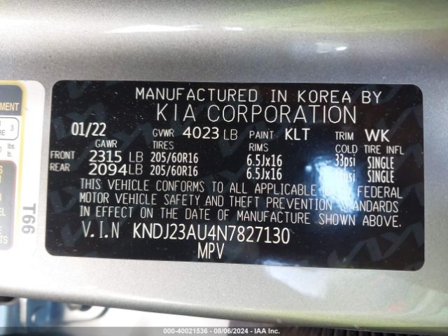 KNDJ23AU4N7827130 KIA SOUL LX