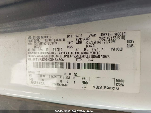 Ford Transit-250 2016 1FTYR2XGXGKB47061 Image 9