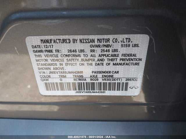 JN1EV7AR8JM442681 Infiniti Q50 3.0t Luxe