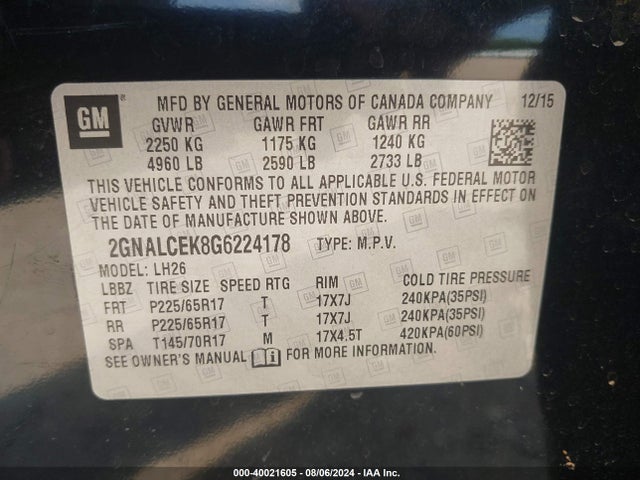 Chevrolet EQUINOX LT 2016 2GNALCEK8G6224178 Image 9