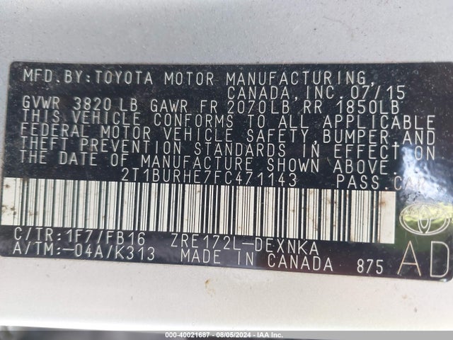 Toyota COROLLA LE 2015 2T1BURHE7FC471143 Image 9