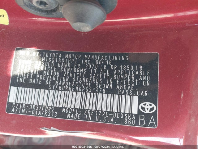Toyota Corolla S Plus 2016 5YFBURHE8GP531478 Image 9